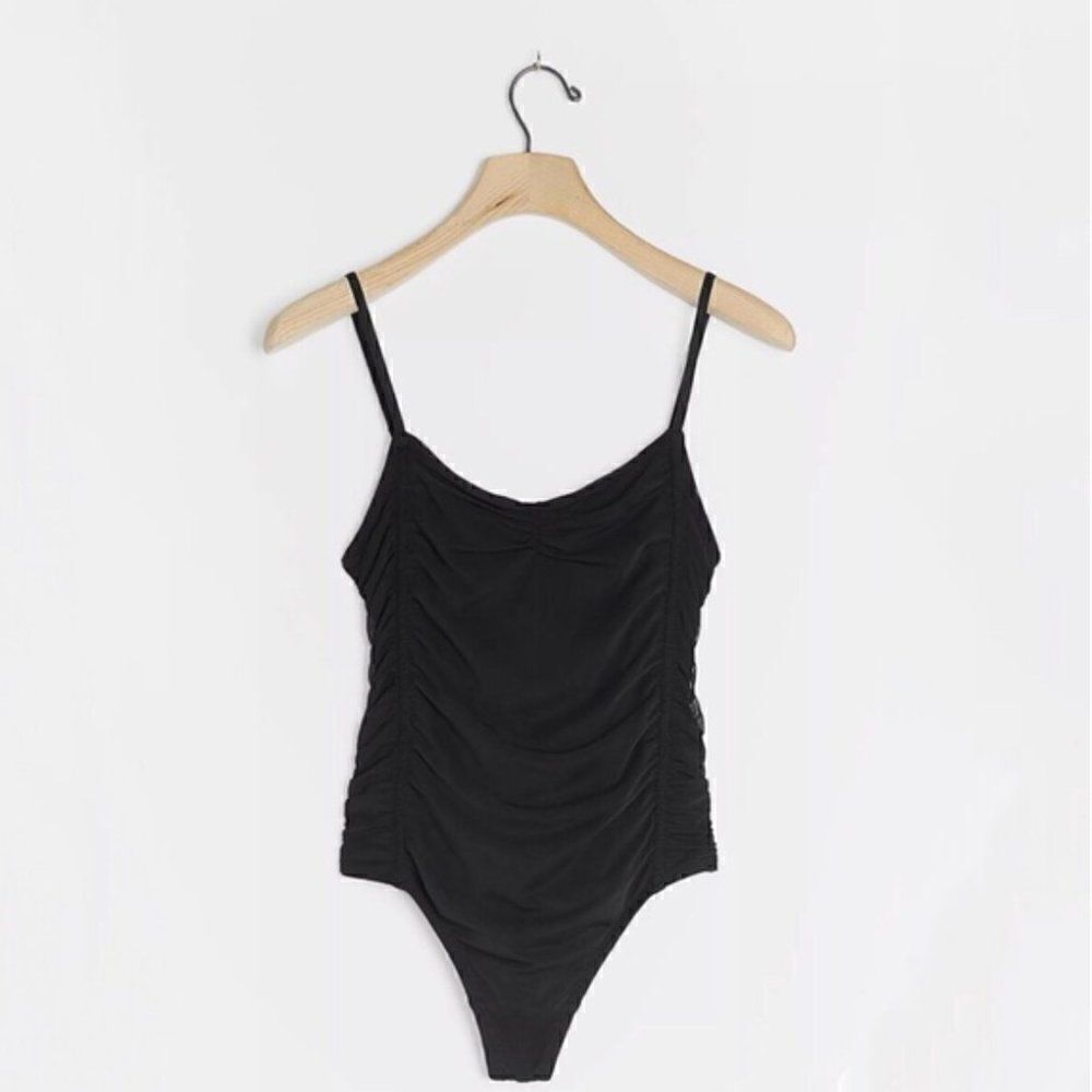 Anthropologie Sweetheart Ruched Bodysuit Black Sz M